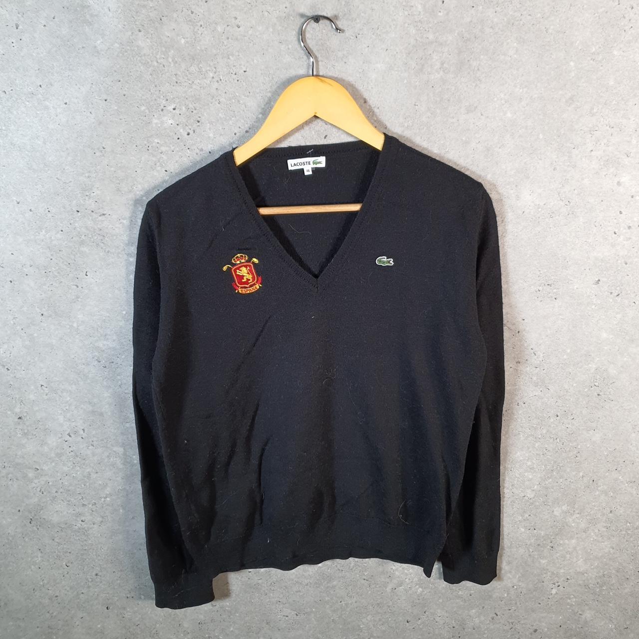 Vintage Lacoste Knit Sweater Mens XS Black Y2K Jumper Logo
