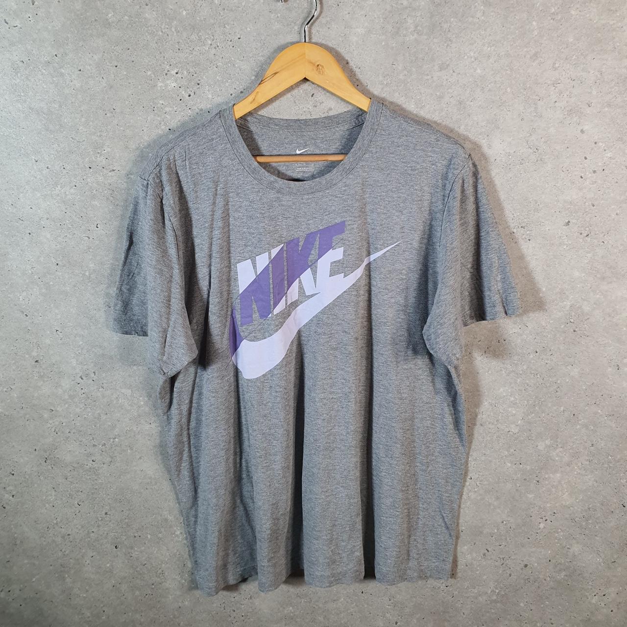 Vintage Nike Club T Shirt Men’s XL Grey Printed Single Swoosh Logo Athletic Big Fish Vintage