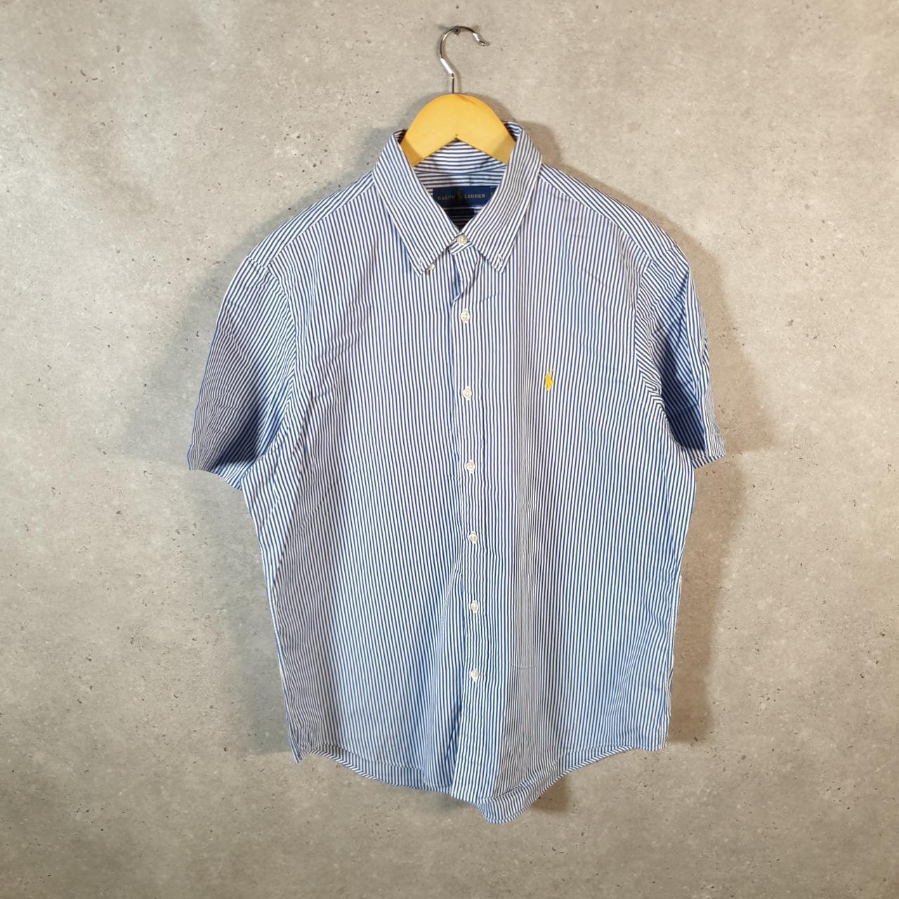 Vintage Ralph Lauren Button Down Shirt Men’s Large Blue Striped Classic Fit Cotton Pony