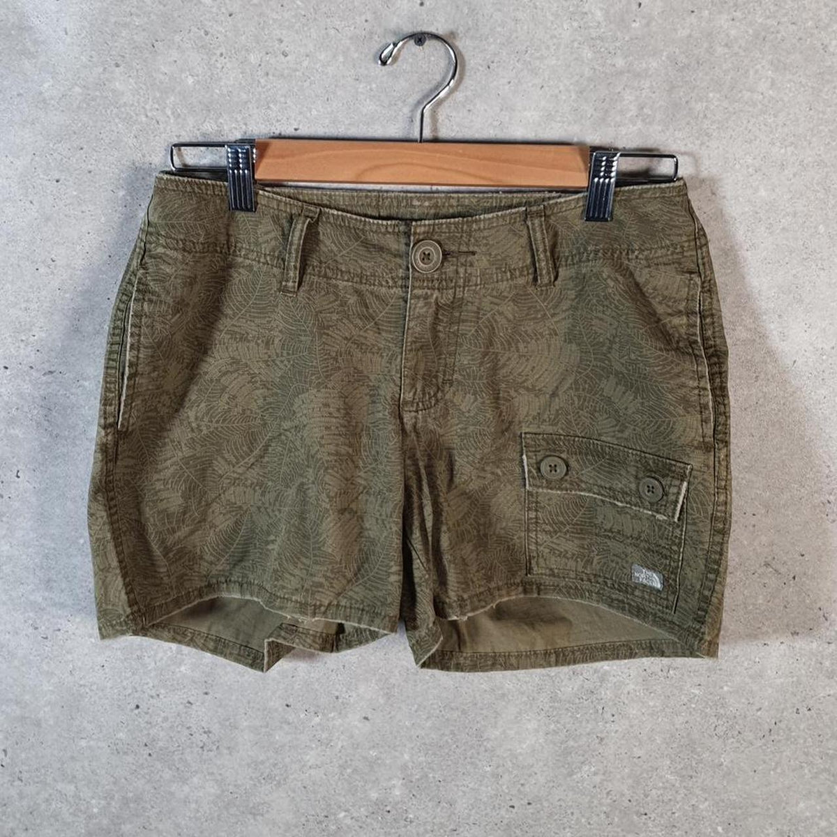 Vintage The North Face TNF Shorts Jorts Chino Cargo Womens UK6 Khaki Green Baggy Cotton