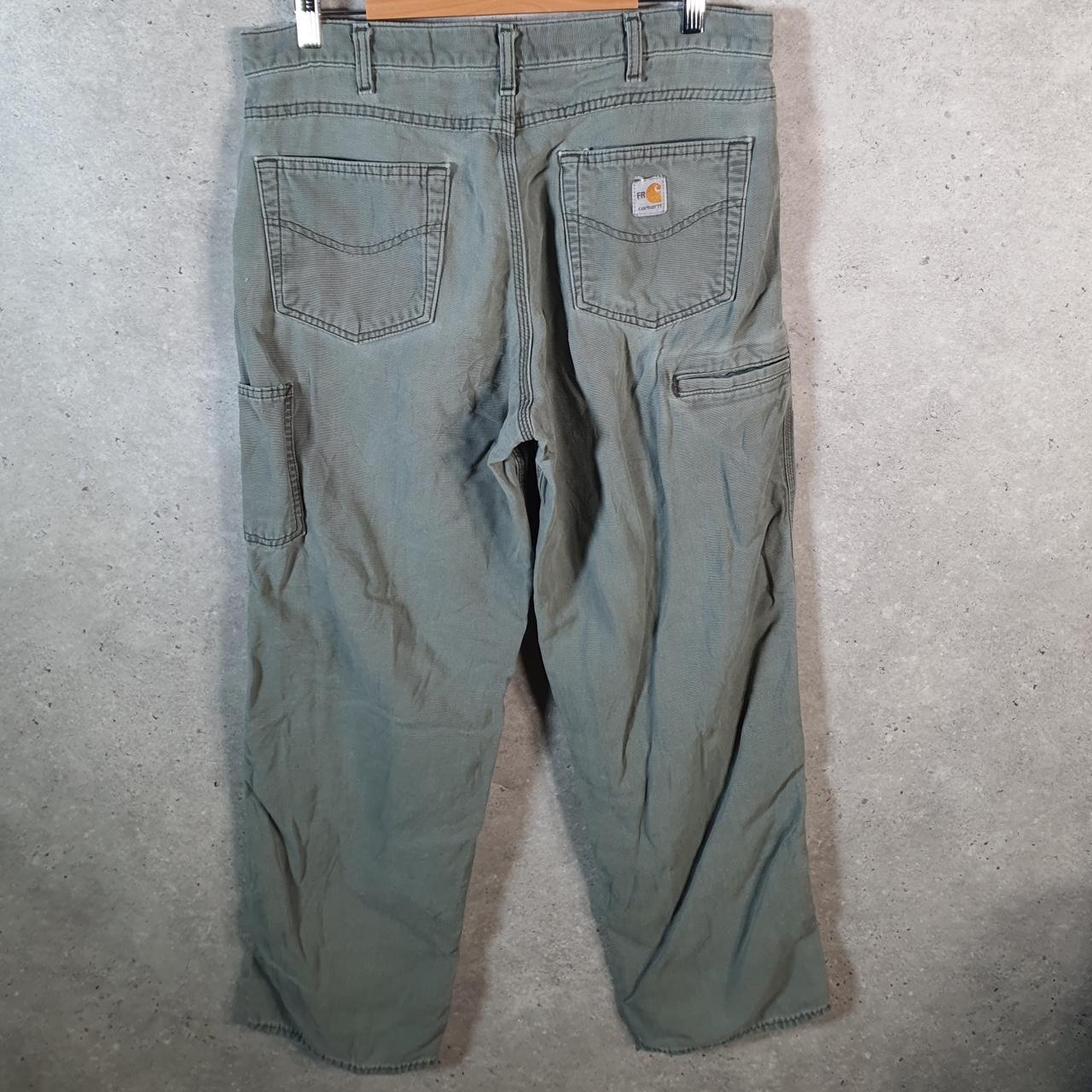 Vintage Carhartt Carpenter FR Trousers Mens W36 L32 Khaki Green Relaxed Fit Workwear USA