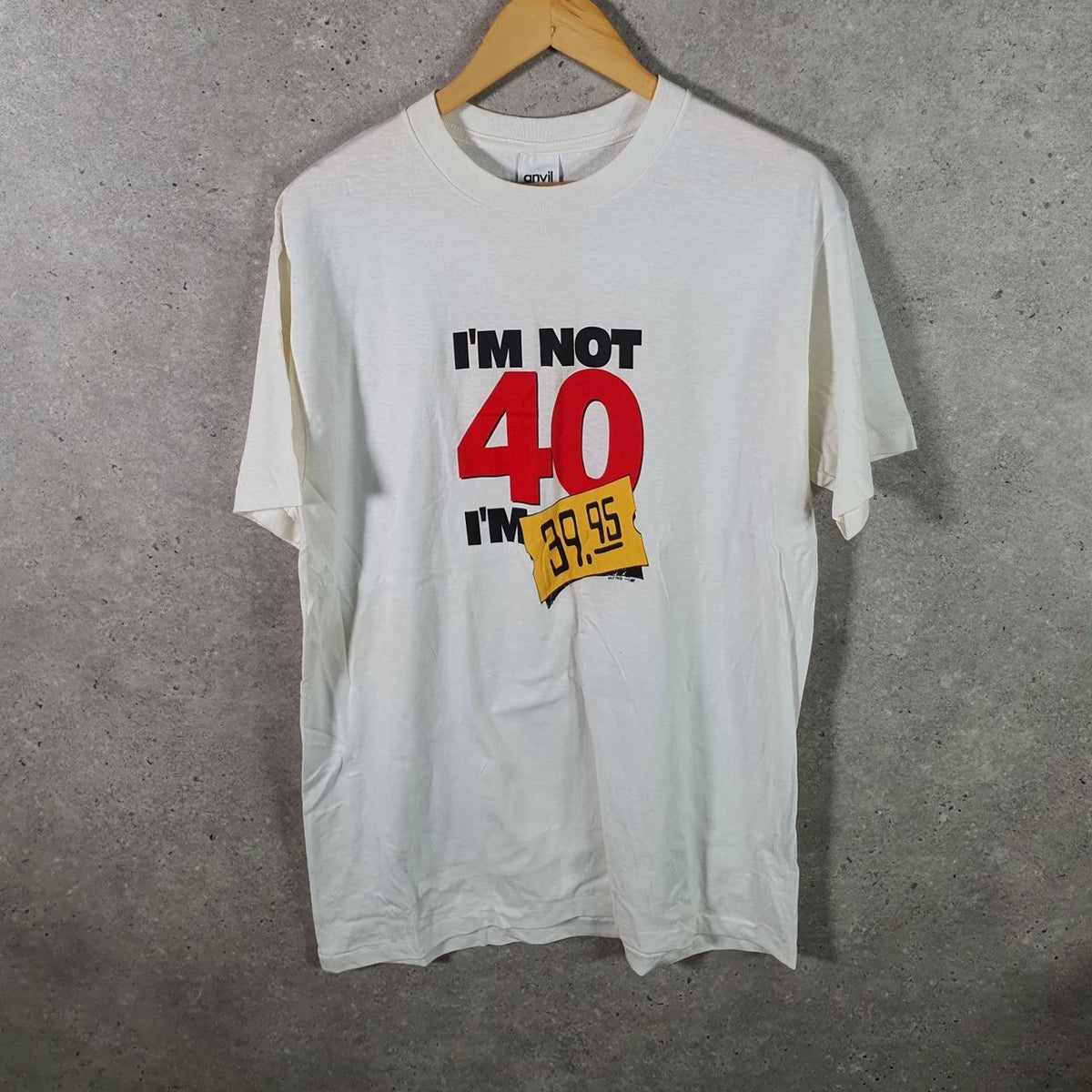 Vintage Anvil USA I’m not 40 90s USA Single Stitch T Shirt Men’s Large White Big Fish Vintage