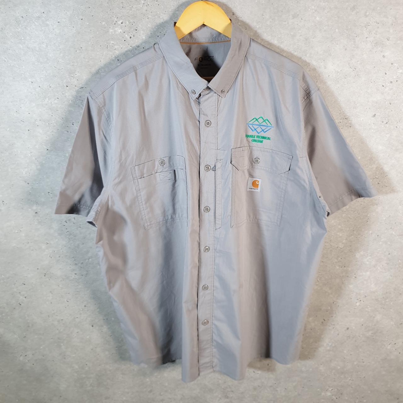 Vintage Carhartt Shirt Button Down Mens XL Grey Short Sleeve Chore Utility Relaxed