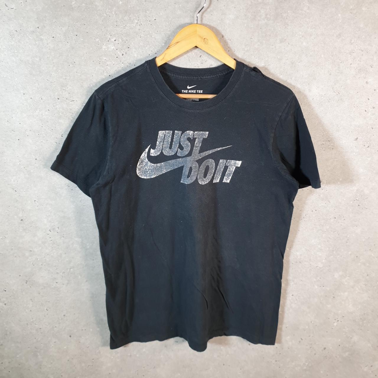 Vintage Nike Just Do It T Shirt Men’s Medium Black Printed Single Swoosh Logo Athletic C8296