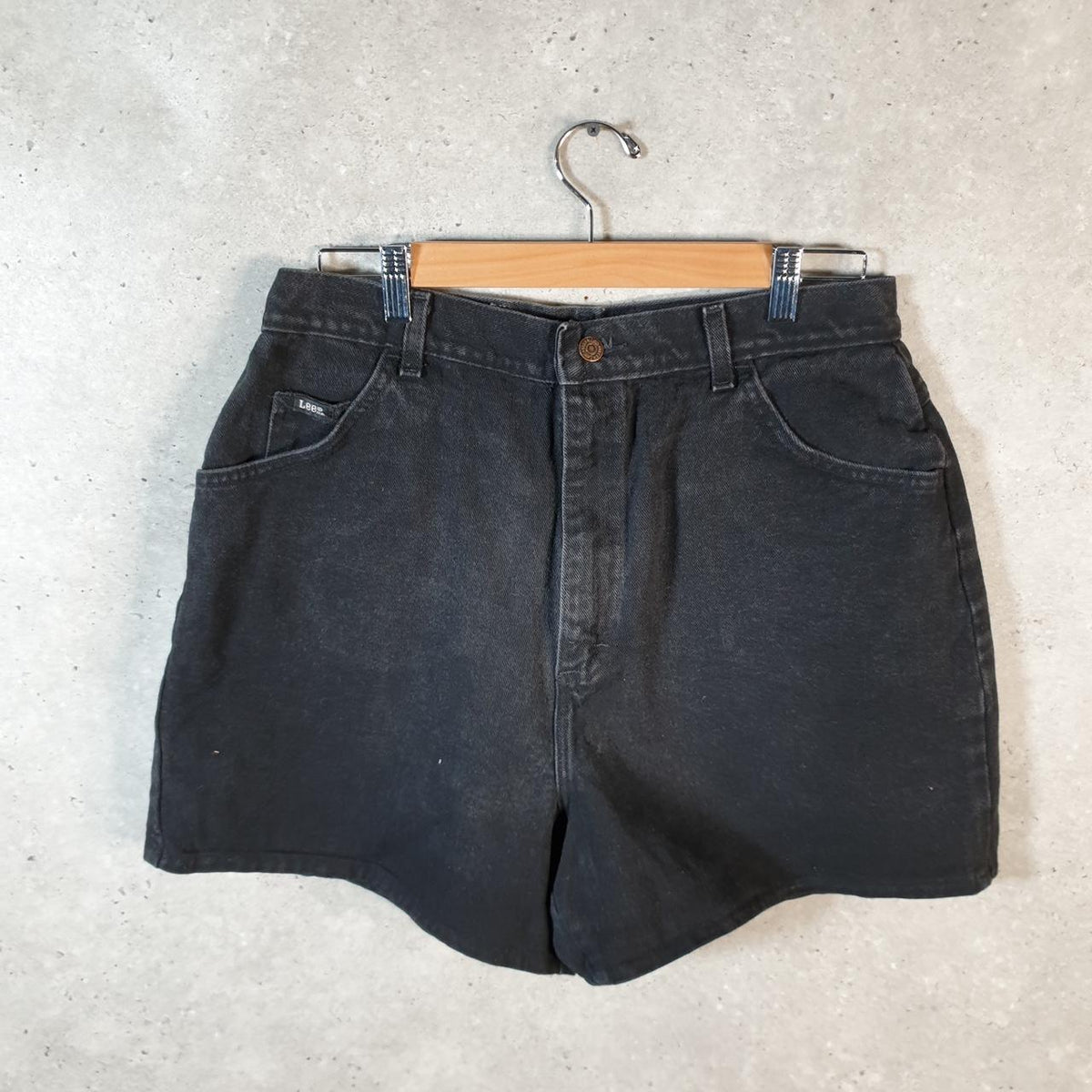 Vintage Lee Baggy Shorts Jorts Cargo Womens W30 Black Relaxed Denim