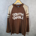 Vintage SouthPole Y2K Spellout Knit Sweater Jumper Mens Large Brown Pullover Hip Hop