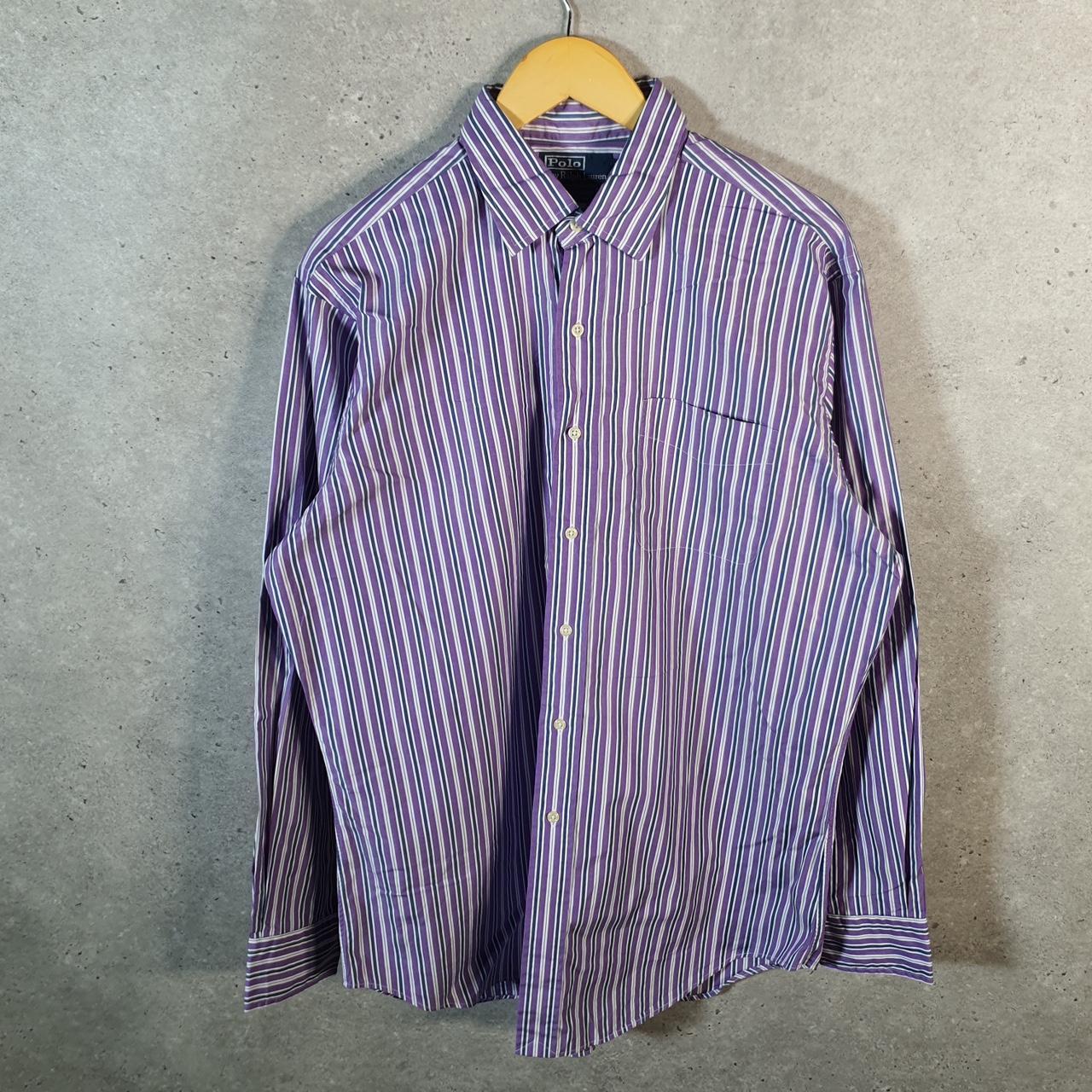 Vintage Ralph Lauren Button Down Shirt Men’s Large Purple Striped Curham Sport Cotton