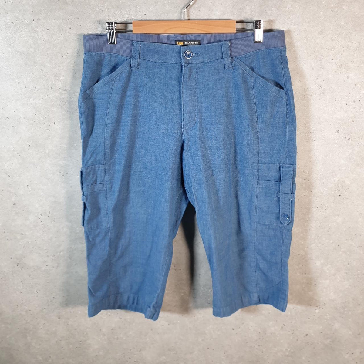 Vintage Lee Baggy Shorts Jorts Cargo Womens W36 Blue Relaxed Denim