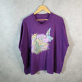 Vintage Flower Birds Graphic USA Single Stitch T Shirt Men’s Large Purple C8024