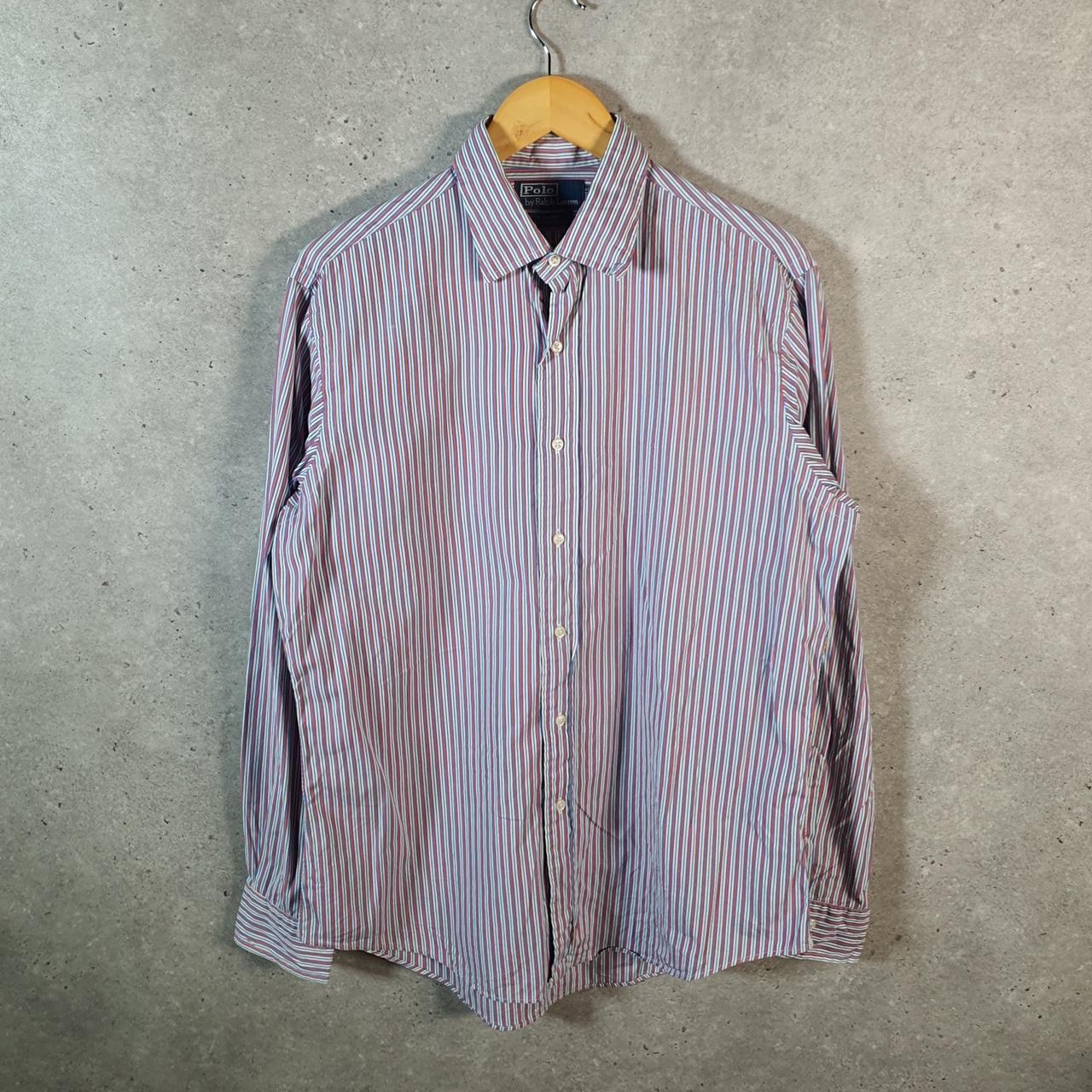 Vintage Ralph Lauren Button Down Shirt Men’s Large Blue Striped Curham Custom Fit C8479