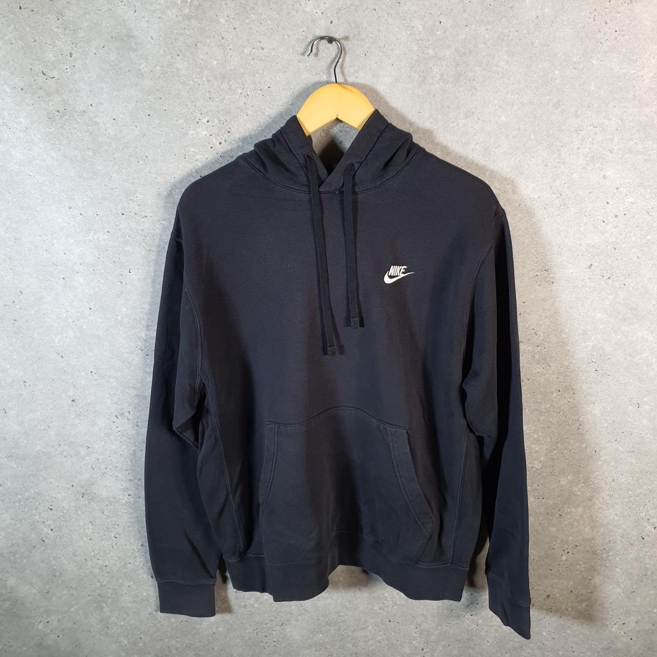 Vintage Nike Club Embroidered Hoodie Men’s Medium Black Swoosh Y2K Pullover Logo