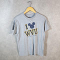 Vintage Disney Land Mickey Mouse WVU Mountaineers T Shirt Men’s Medium Grey Cartoon