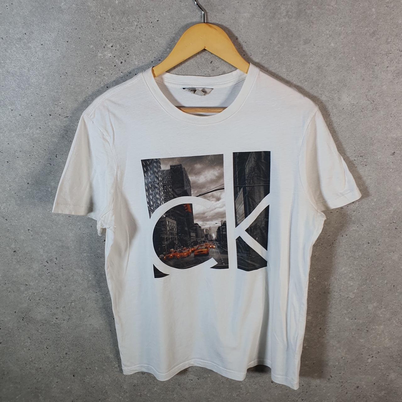 Vintage Calvin Klein Graphic Blank T Shirt Men’s Medium White Casual Sports