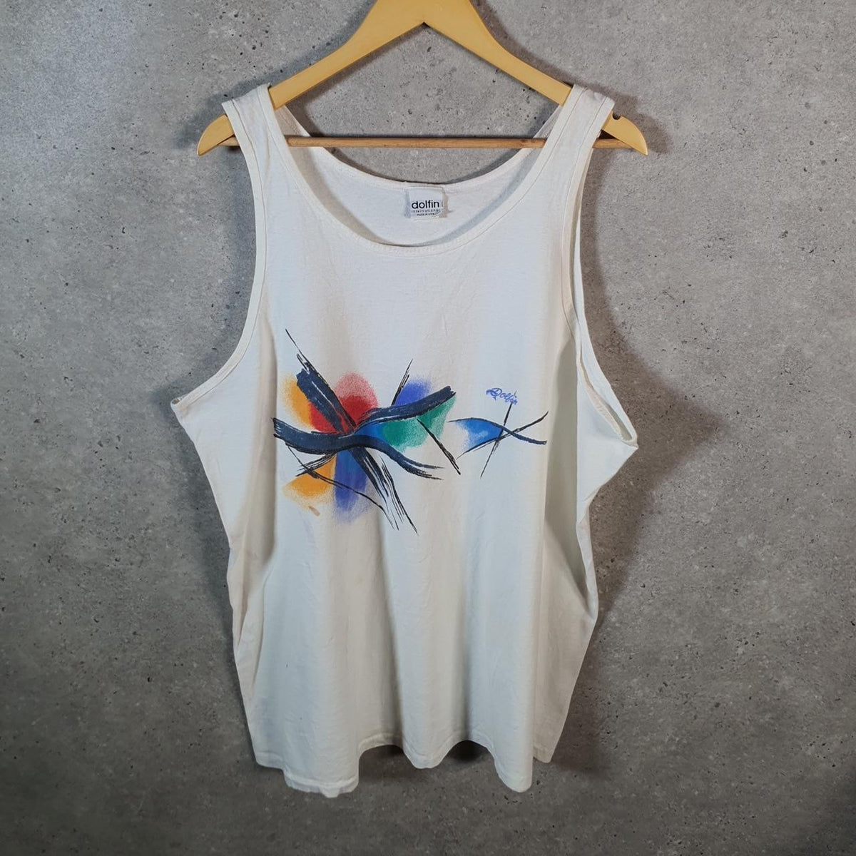 Vintage Dolfin Graphic Design 90s USA Single Stitch Vest Men’s Large White