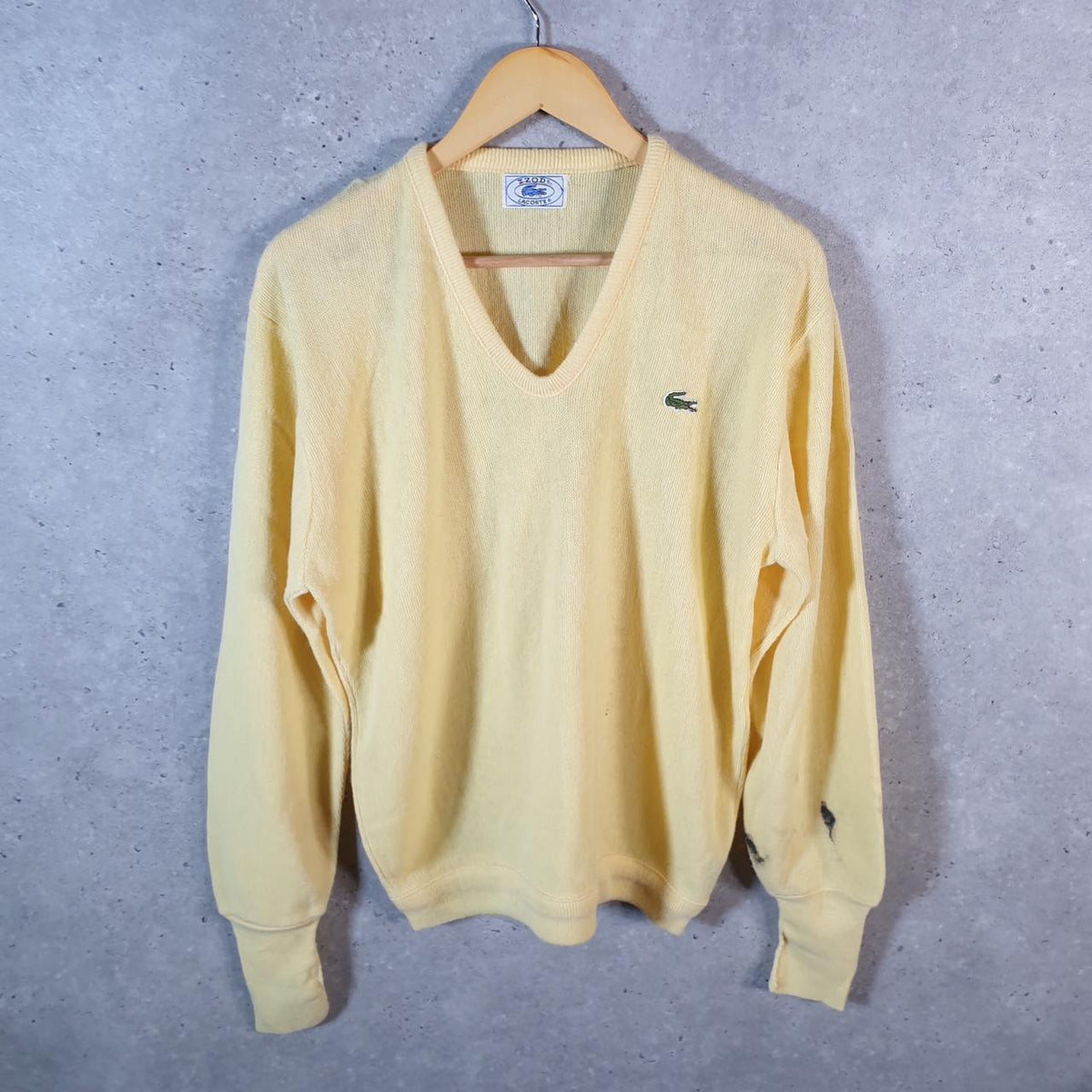 Vintage Izod Lacoste Knit Sweater Mens Medium Yellow Y2K Jumper Logo