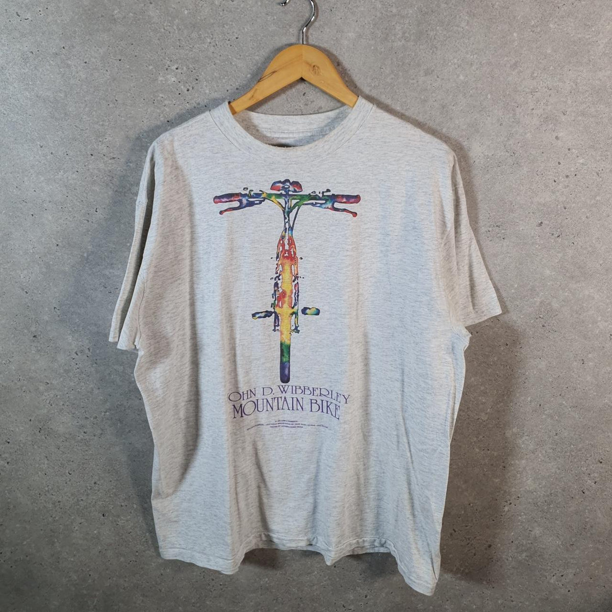 Vintage 1992 John D Wibberley Mountain Bike USA Single Stitch T Shirt Men’s Large Grey C7978