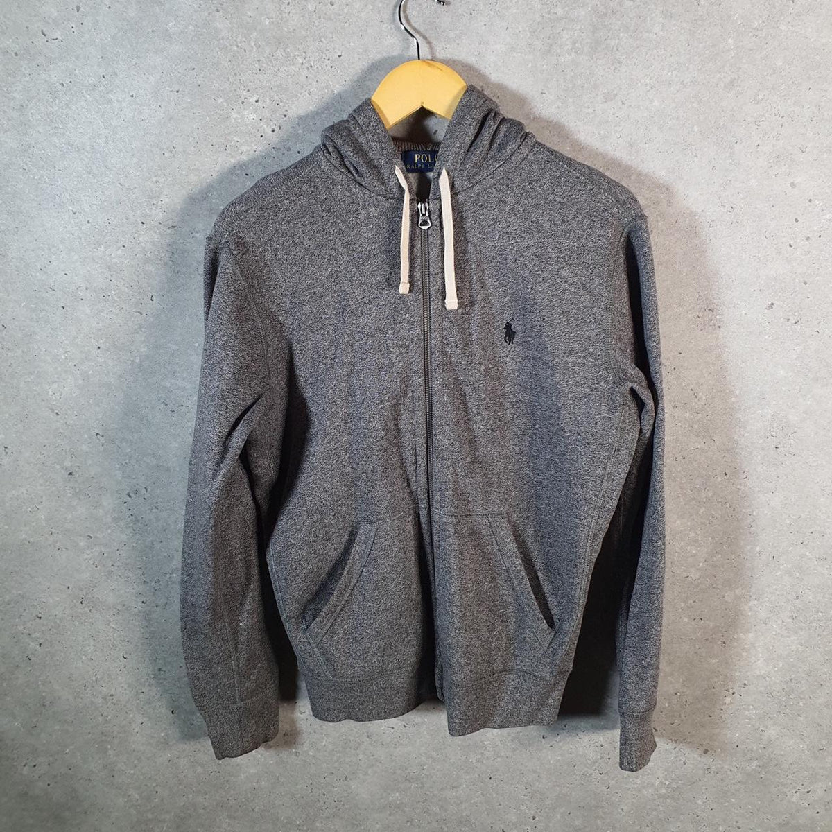 Vintage Ralph Lauren Polo Heavyweight Hoodie Men’s Small Grey Cotton Full Zip Pony
