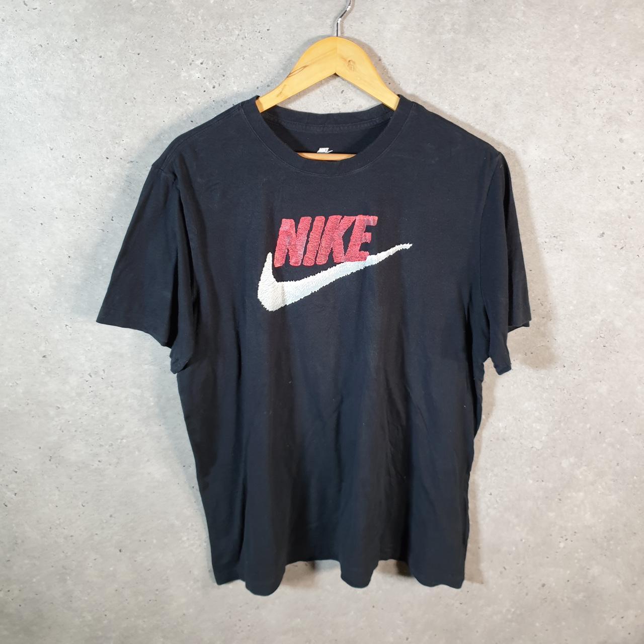 Vintage Nike T Shirt Men’s Large Black Printed Single Swoosh Logo Athletic C8280