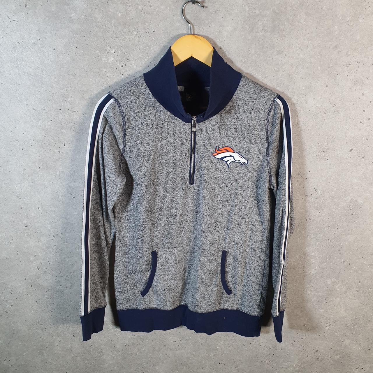 Vintage NFL Denver Broncos 1/4 Zip Knit Sweater Womens Large Grey Pullover American