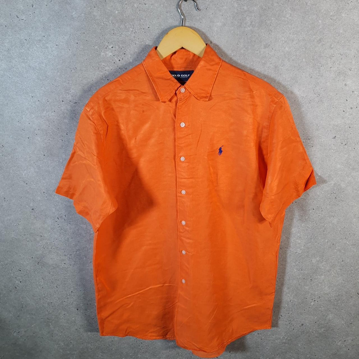 Vintage Ralph Lauren Button Down Shirt Men’s Large Orange Silk Short Sleeve Cotton