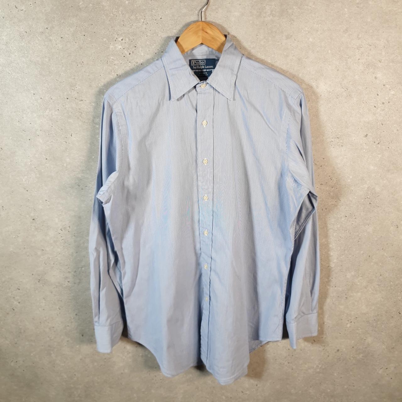 Vintage Ralph Lauren Button Down Shirt Men’s Medium Blue Striped Andrew Classic Fit Cotton Big Fish Vintage