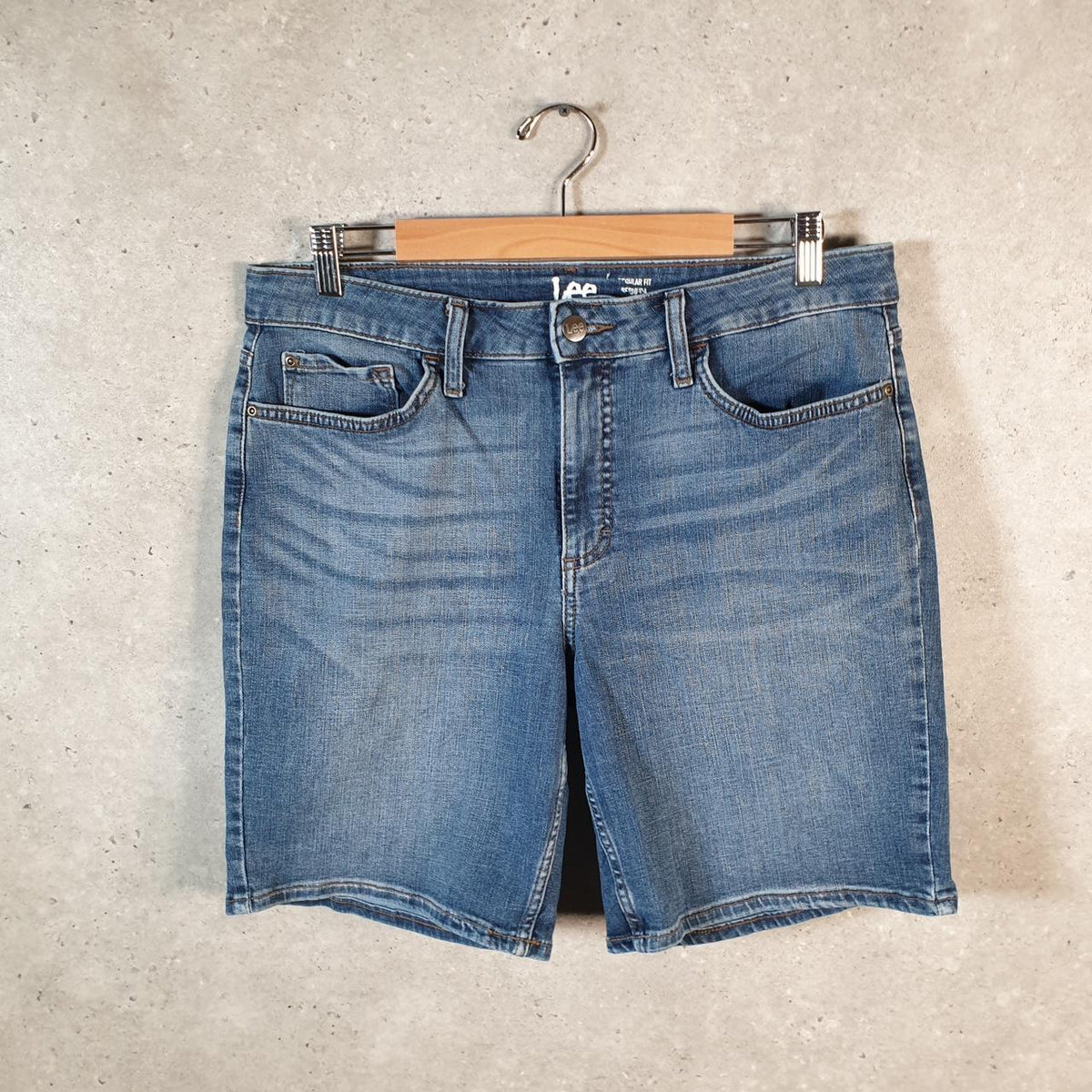 Vintage Lee Baggy Shorts Jorts Cargo Womens W34 Blue Relaxed Denim