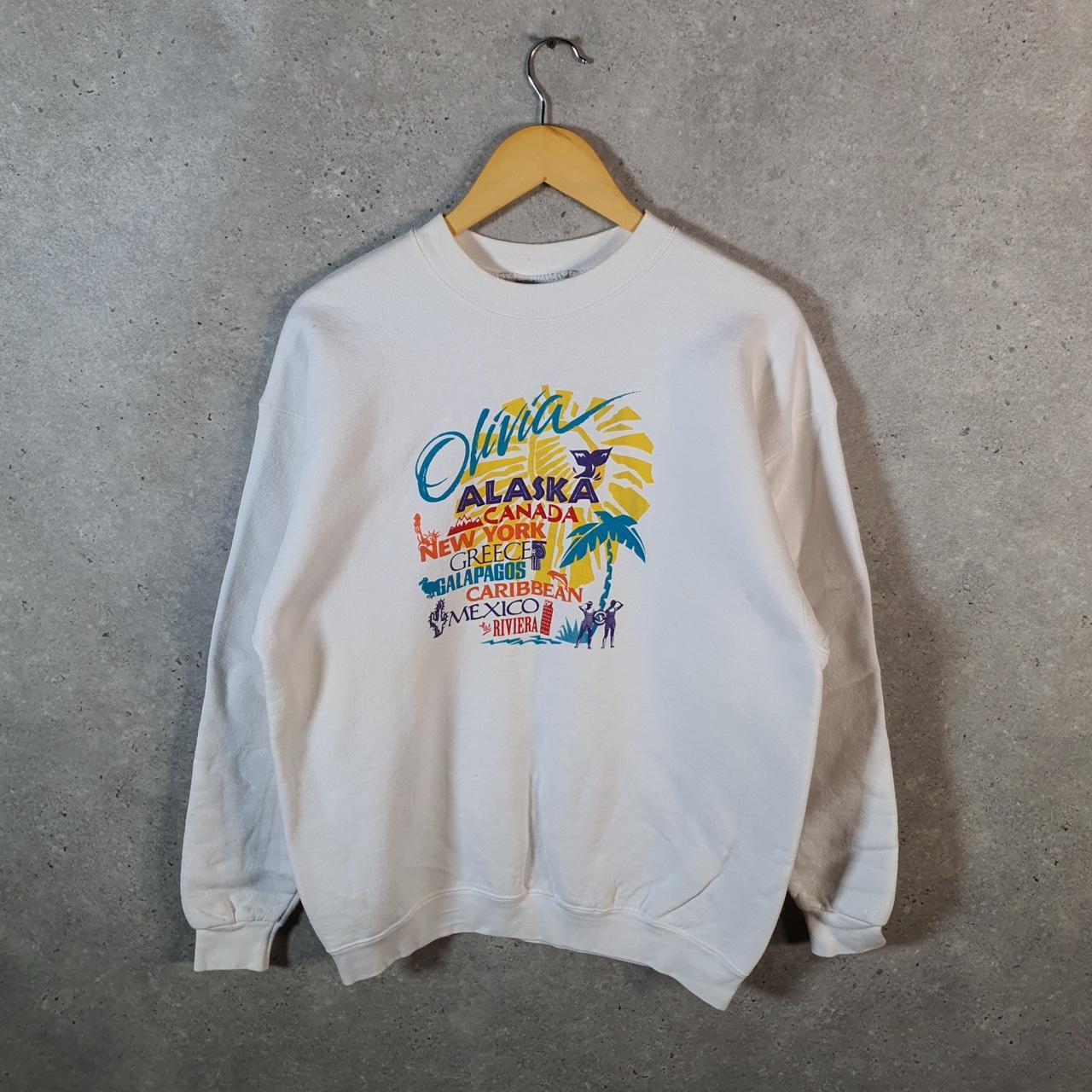 Vintage Lee Ultraweight Sweatshirt Men’s Medium White USA Olivia Alaska Holiday New York