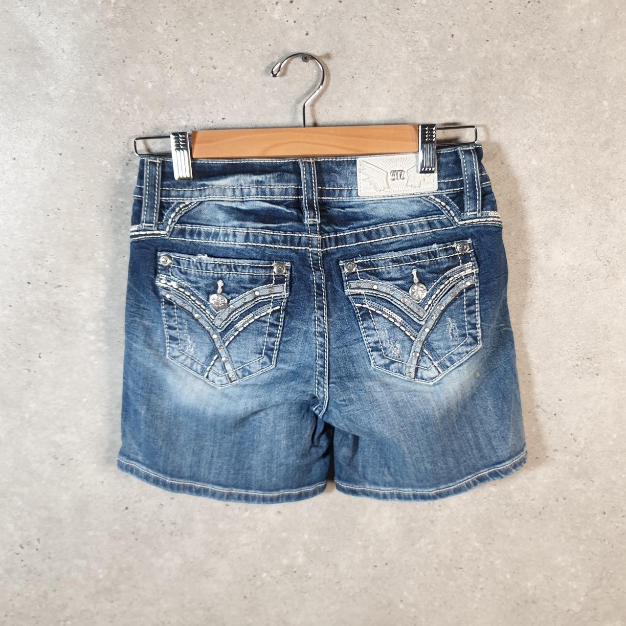 Vintage Miss Me Baggy Y2K Hip Hop Jeans Shorts Jorts Womens W26 Blue Denim Low Rise