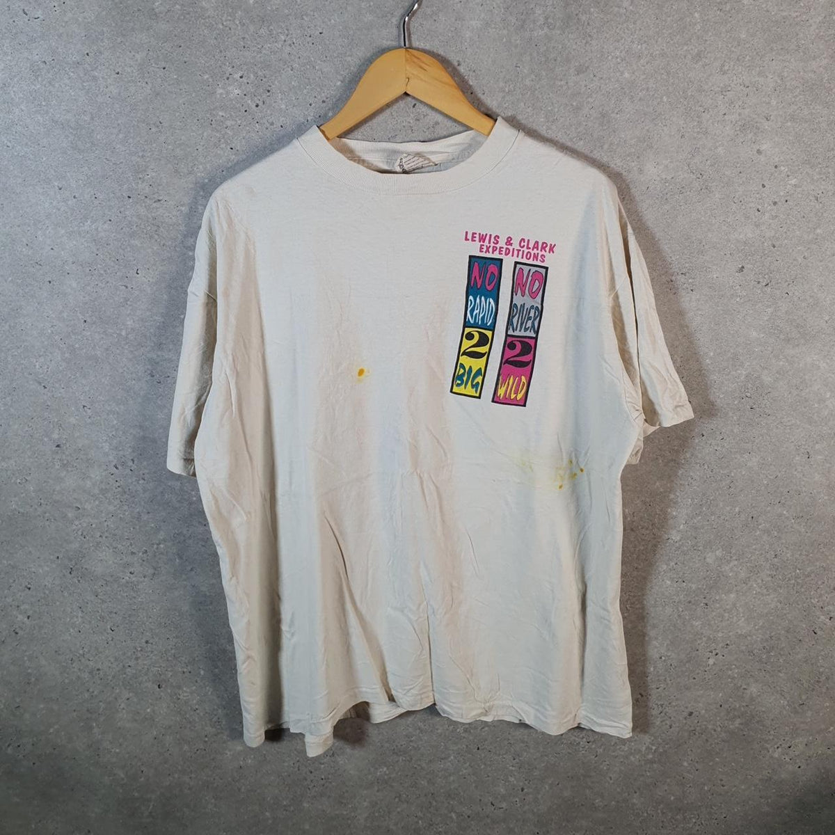 Vintage Oneita USA Lewis Clark Expeditions Single Stitch T Shirt Men’s XL White Big Fish Vintage