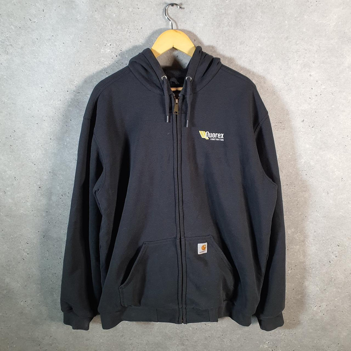 Vintage Carhartt Active Hoodie Men’s Large Tall Black Full Zip Pullover Blank USA Loose Fit