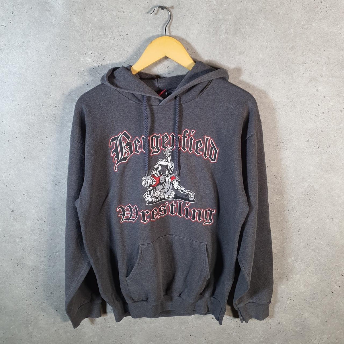 Vintage Champion Hoodie Men’s Medium Grey Pro Sport Pullover Bergenfield Wrestling