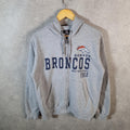 Vintage NFL Denver Broncos Hoodie Womens Large Grey Full Zip USA Pro Sport