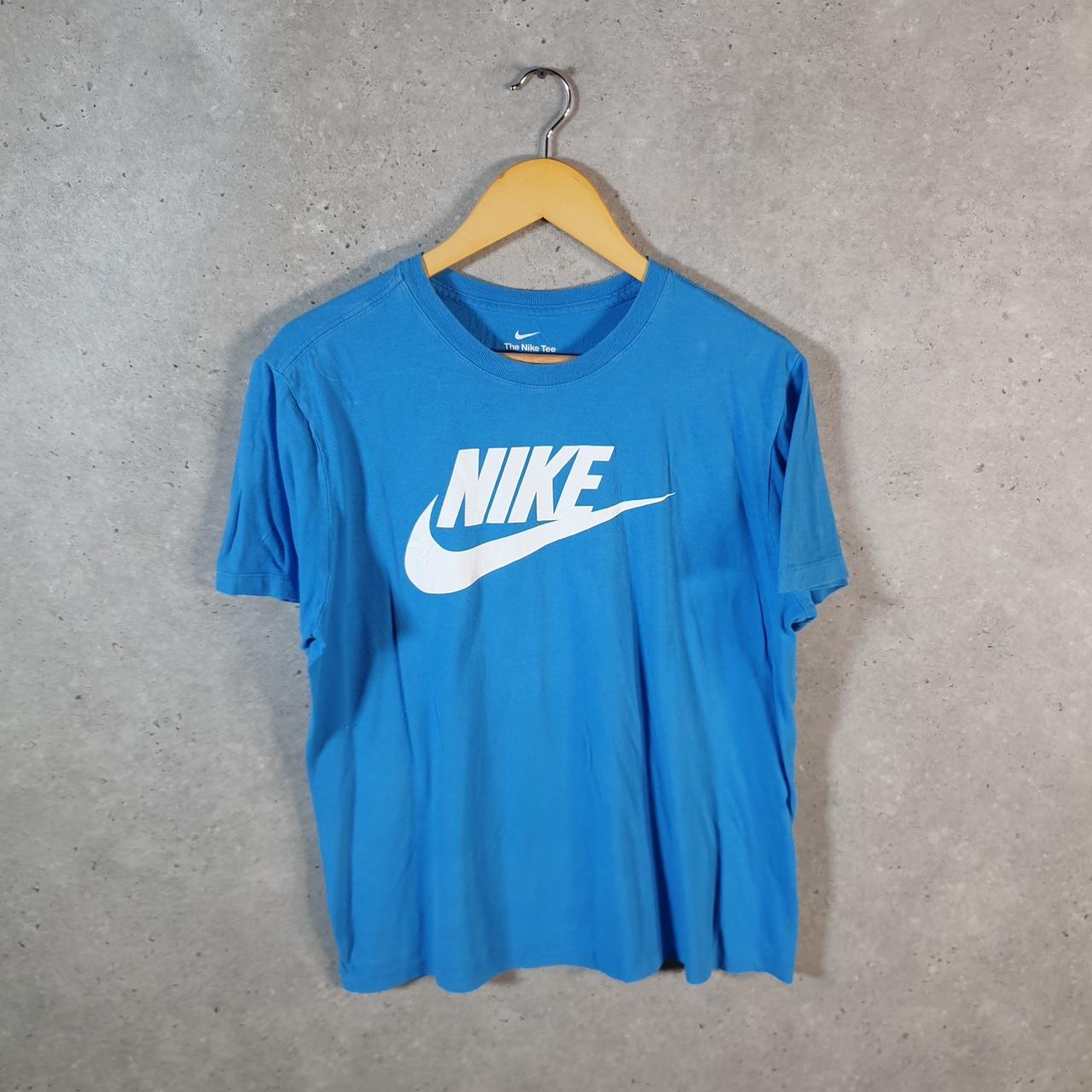 Vintage Nike Spellout Club T Shirt Men’s Medium Blue Logo Swoosh Athletic