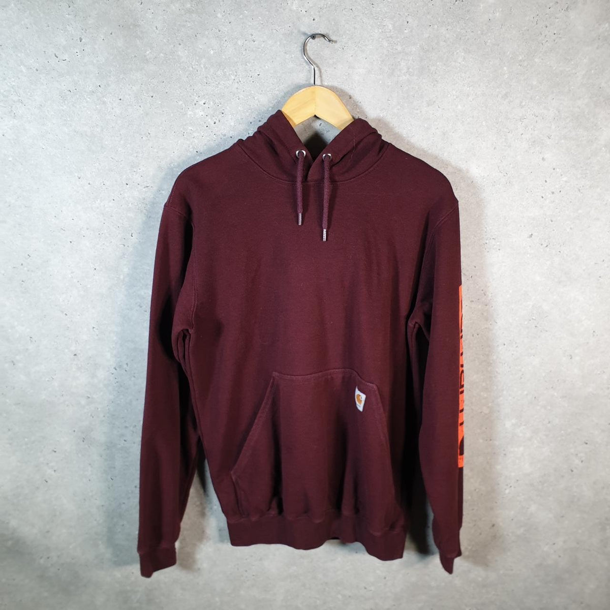 Vintage Carhartt Rain Defender Hoodie Men’s Small Burgundy Red Pullover Blank USA Original Fit Big Fish Vintage