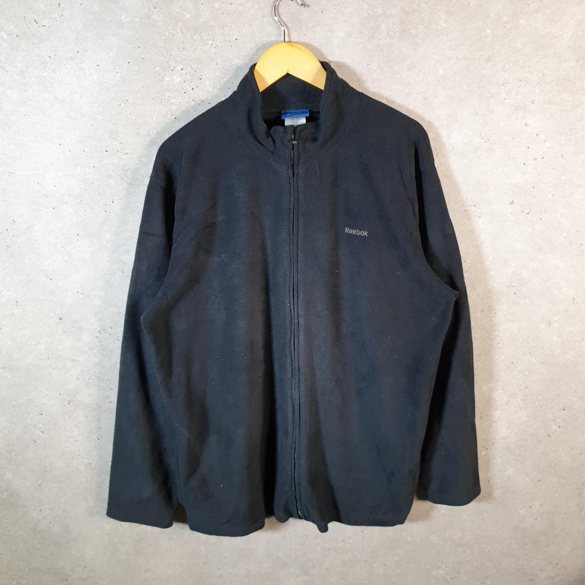 Vintage Reebok Full Zip Fleece Sweatshirt Mens 2XL Black Logo Winter