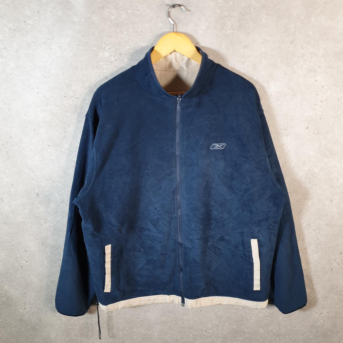 Vintage Reebok Full Zip Fleece Sweatshirt Mens XL Navy Blue Logo Winter
