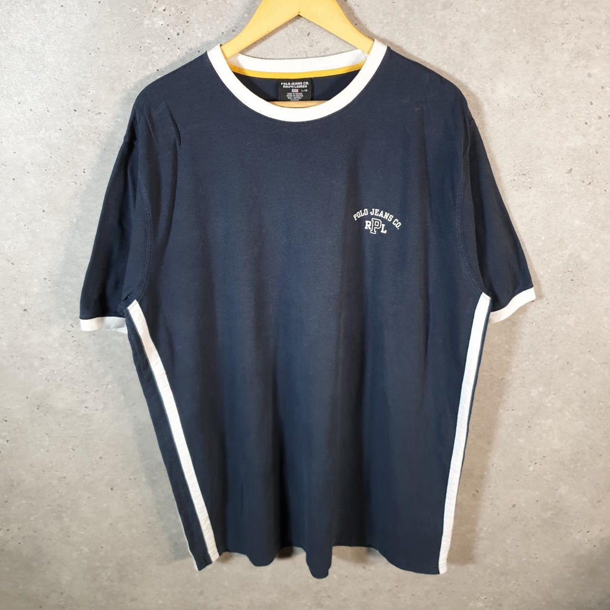 Vintage Ralph Lauren Polo Jeans USA T Shirt Men’s Large Black Embroidered Classic Fit Pony