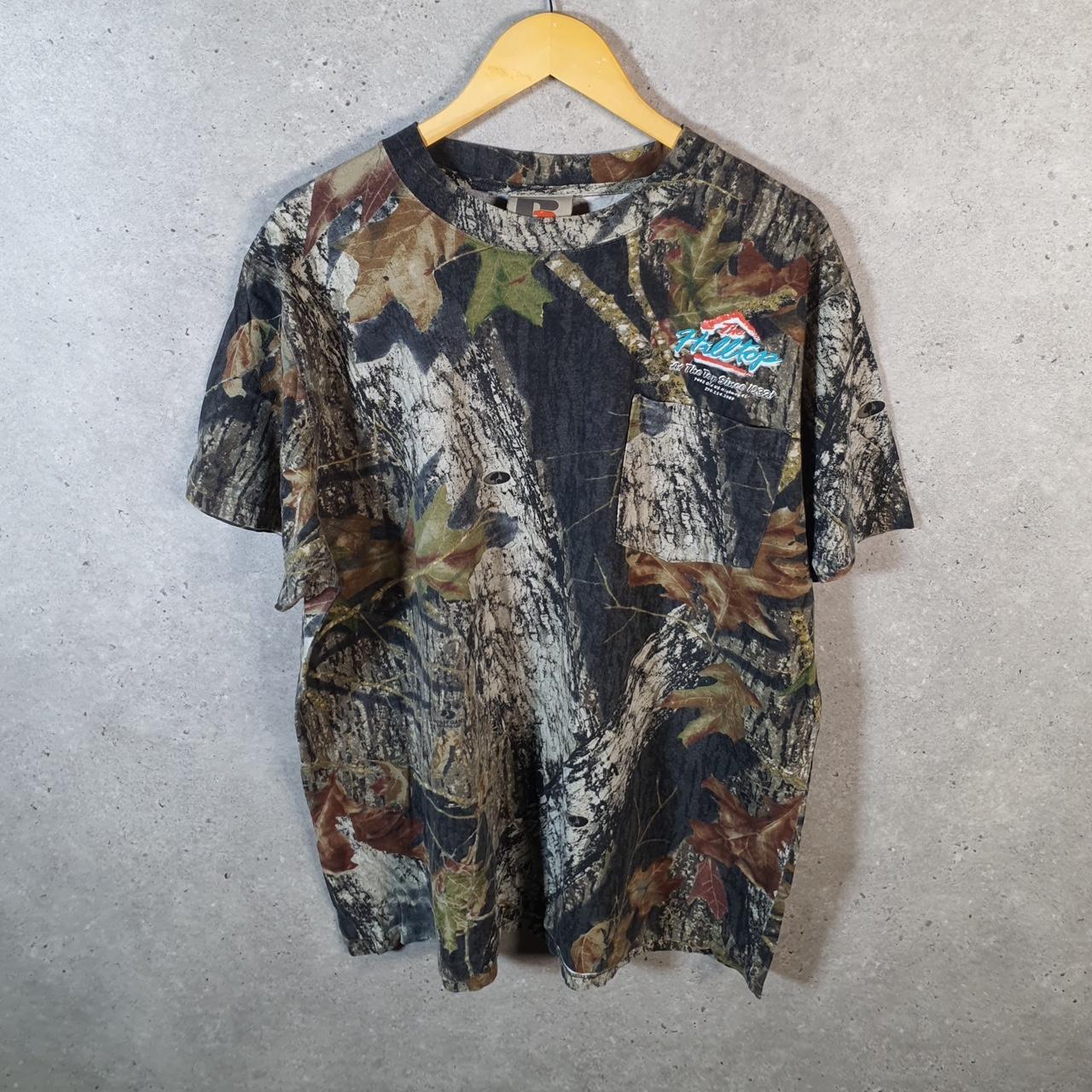 Vintage Russell Outdoors RealTree Camoflauge T Shirt Men’s XL Green Camo Short Sleeve