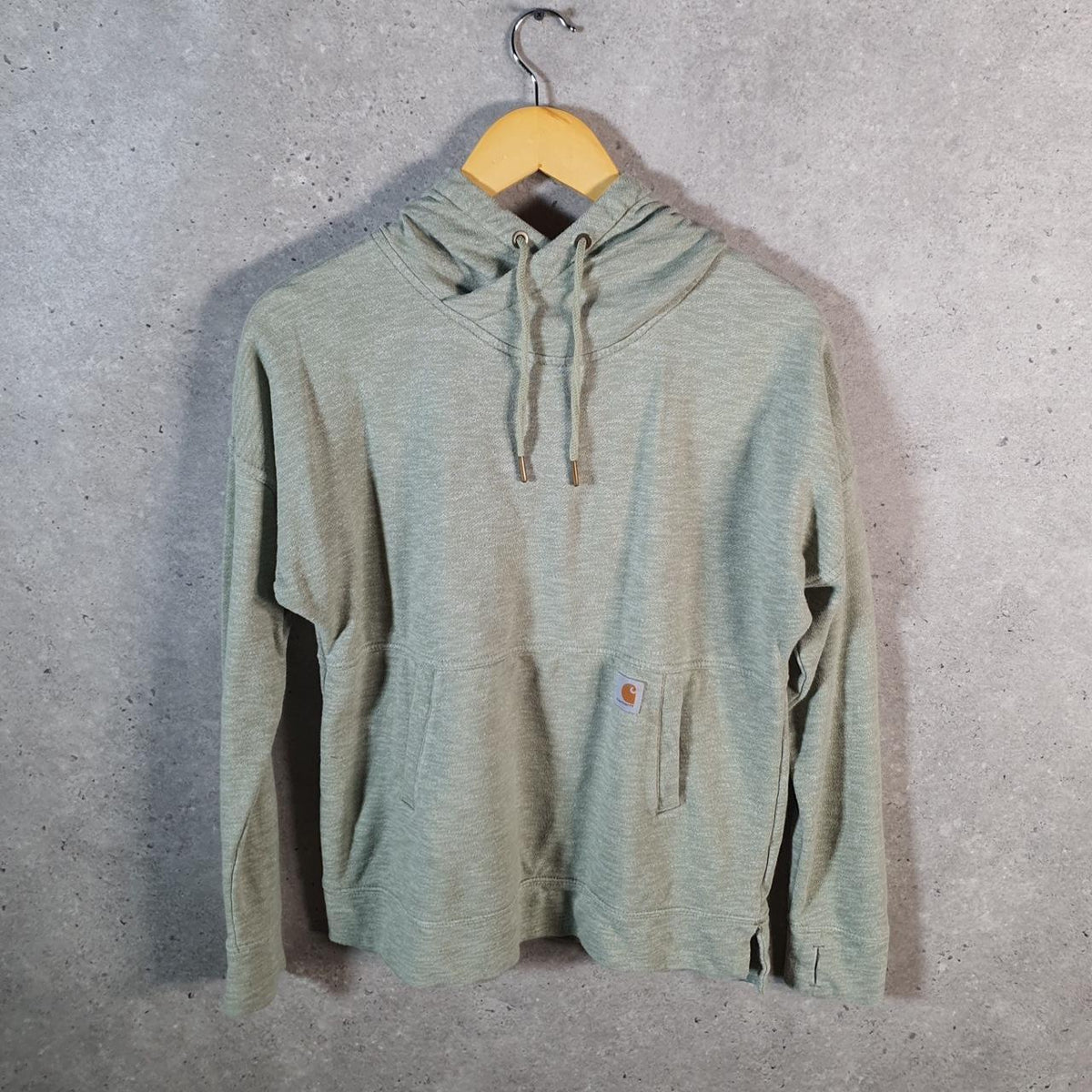 Vintage Carhartt Hoodie Womens Small Green Pullover Blank USA Relaxed Fit