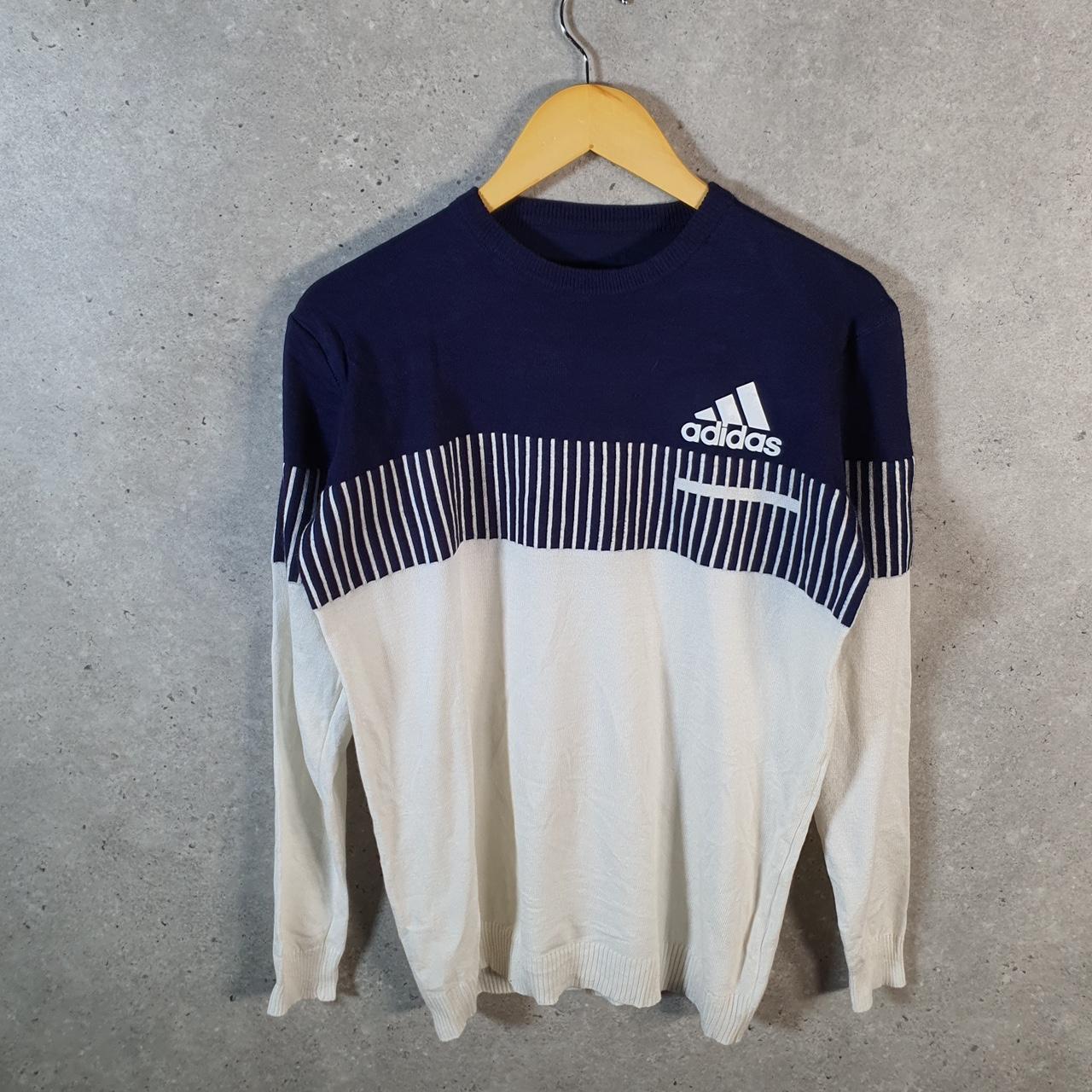 Vintage Adidas Knit Sweater Men’s Small Blue Y2K Pullover Casual