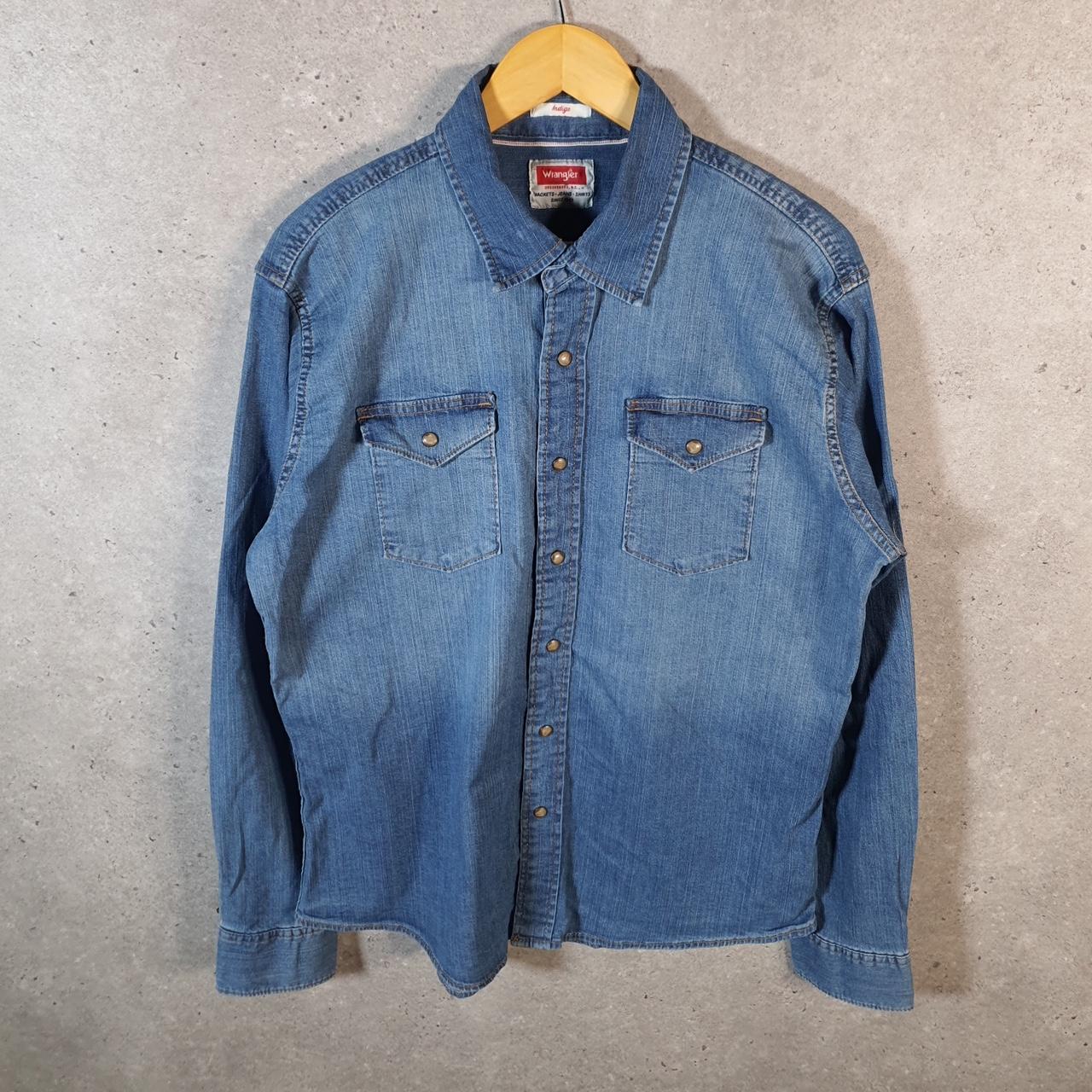 Vintage Wrangler Denim Jean Trucker Shirt Mens Large Blue Button