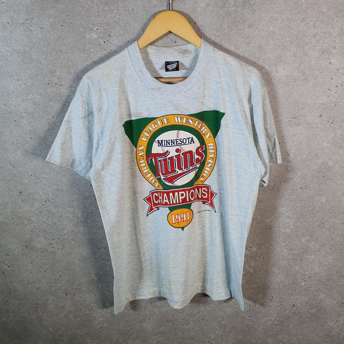 Vintage Screen Stars 1991 Minnesota Twins Baseball Single Stitch T Shirt Men’s Large Grey C9378