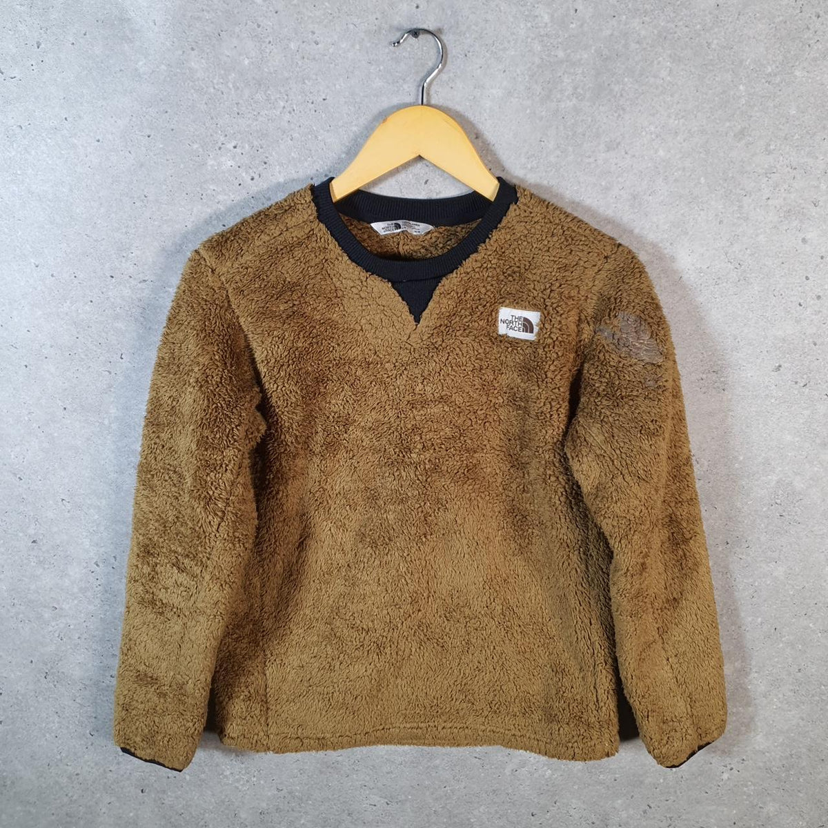 Vintage The North Face TNF Teddy Fleece Sweatshirt Youth Large Brown Logo Winter