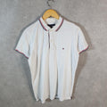 Vintage Tommy Hilfiger Polo Shirt Men’s Medium White Slim Fit Embroidered Logo