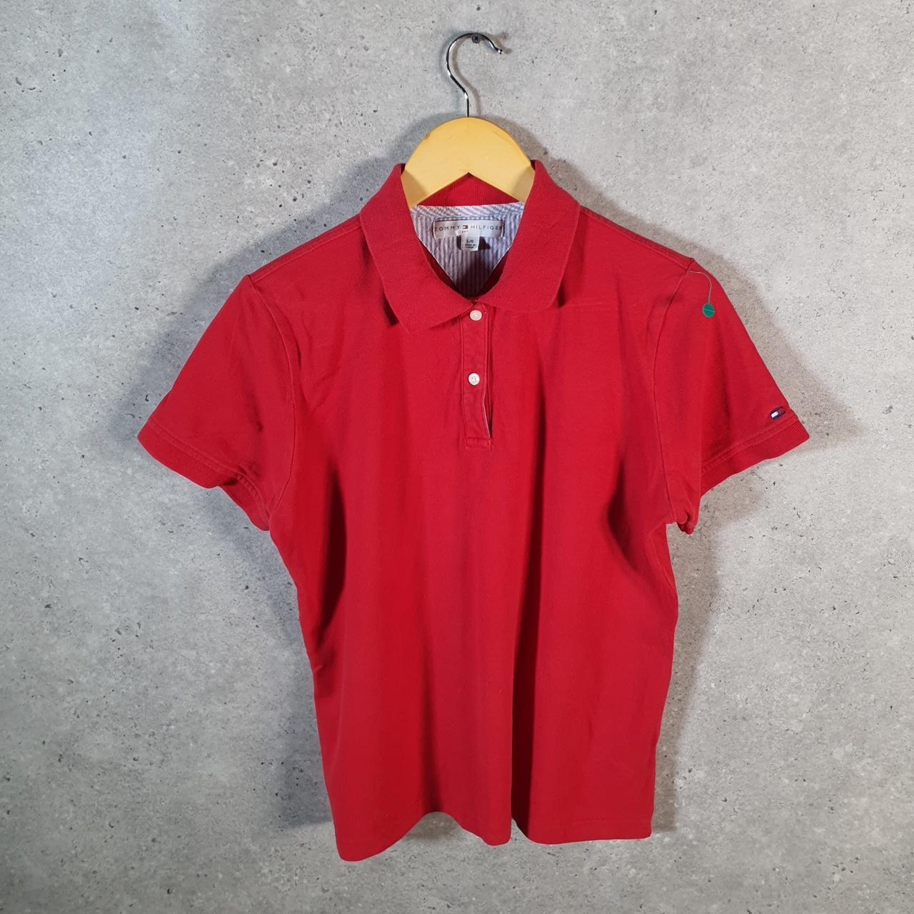 Vintage Tommy Hilfiger Polo Shirt Womens Large Red Custom Fit Embroidered Logo