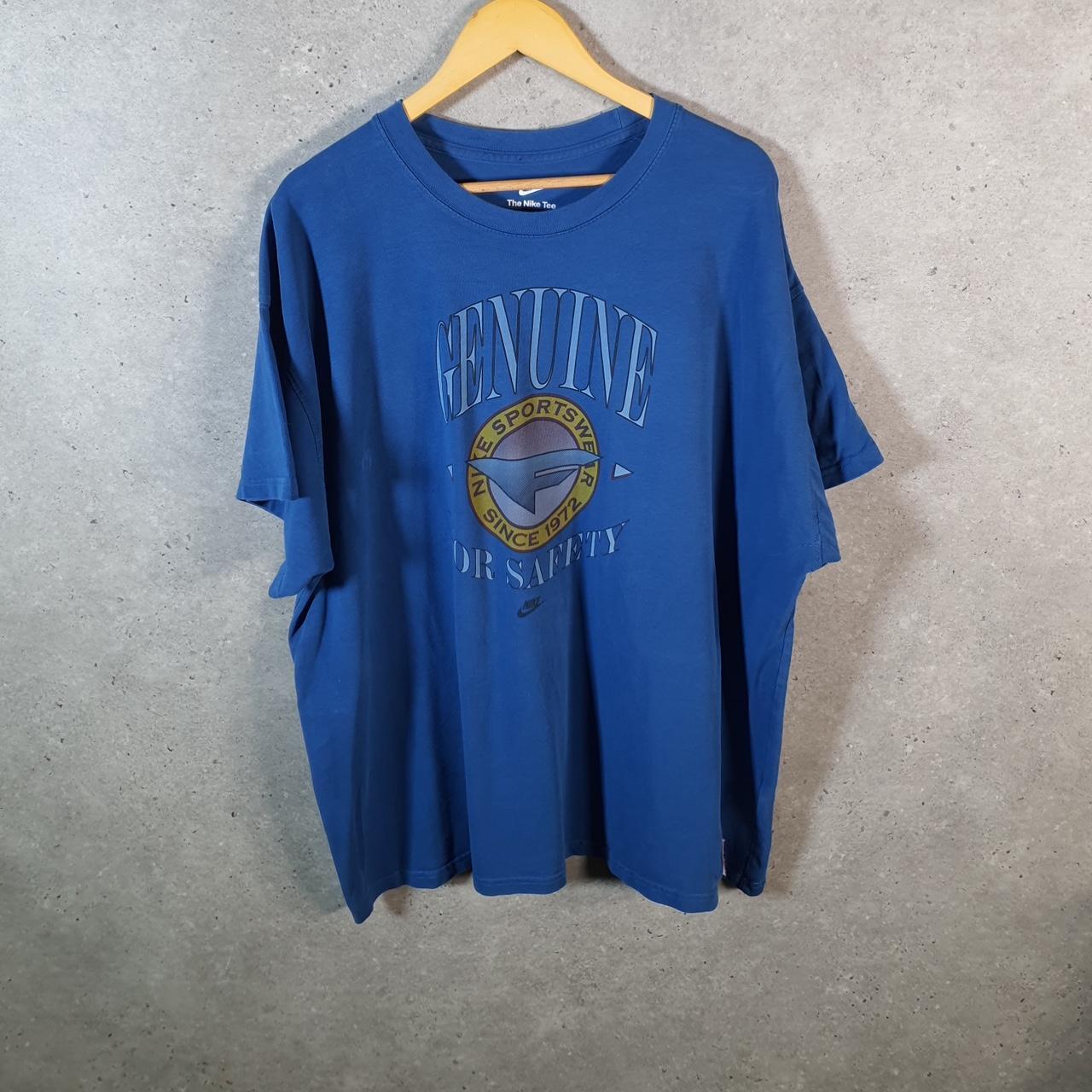 Vintage Nike Retro Badges T Shirt Men’s 2XL Blue Logo Swoosh Athletic