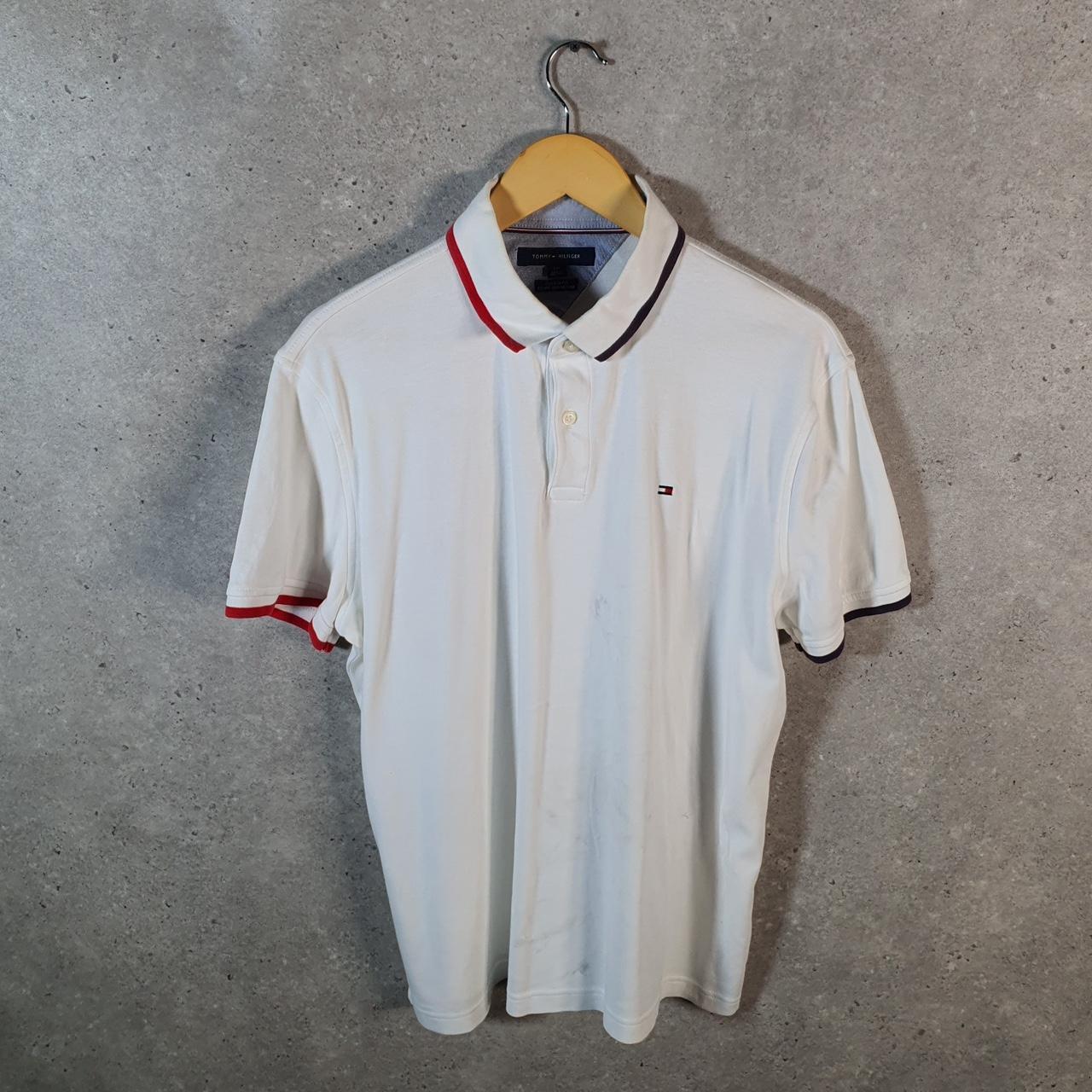 Vintage Tommy Hilfiger Polo Shirt Men’s Large White Custom Fit Embroidered Logo