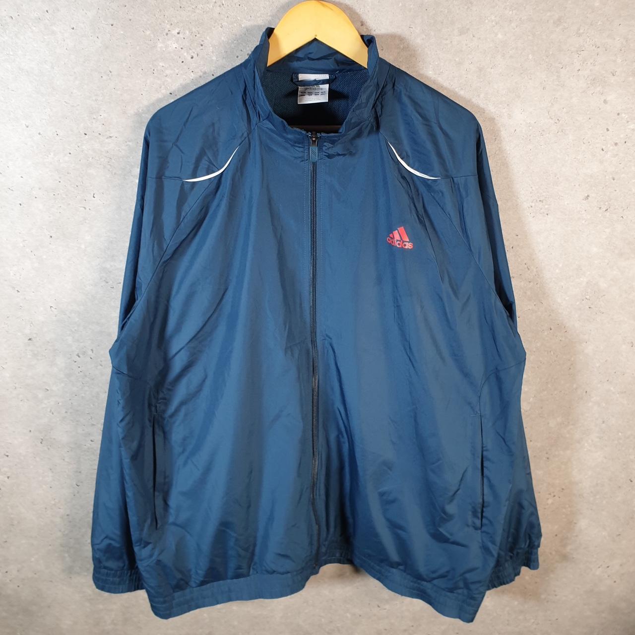 Vintage Adidas Windbreaker Track Jacket Mens XL Blue USA Three Stripes Full Zip