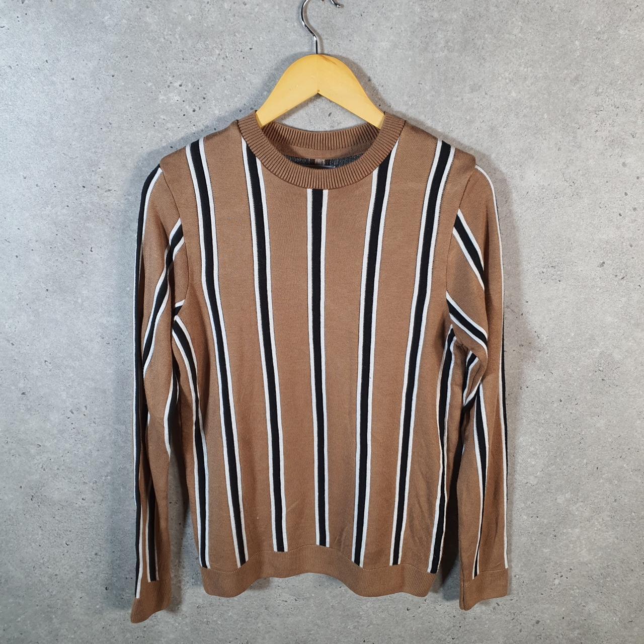 Vintage Topman Knit Sweater Men’s XS Brown Striped Y2K Pullover Casual