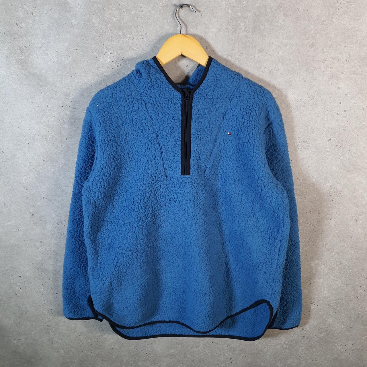Tommy Hilfiger 1/4 Zip Fleece Pullover Sweatshirt Mens Small Blue Embroidered Logo